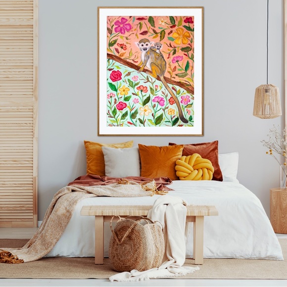 Squirrel Monkeys Art Print Oil Painting tropical floral botanical animal decor - Picture 2 of 9